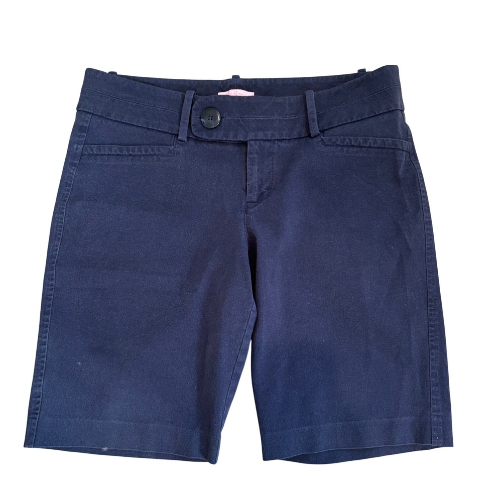 Lilly Pulitzer Chino Shorts Womens 8 Navy Blue‎ Stretch Cotton Blend